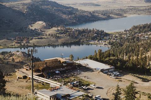 Aerial image of June Mountain Chalet with scenic backdrop.