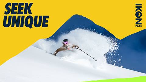 Skier going through fresh snow. Text reads: Seek Unique. 70+ destinations. Zero cookie cutter. CTA: 26/27 On Sale Now