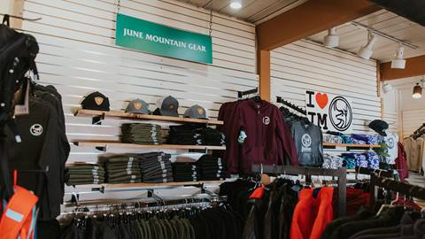 inside of June Mountain logowear store