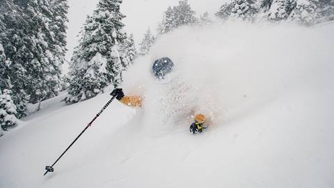 skier in deep pow